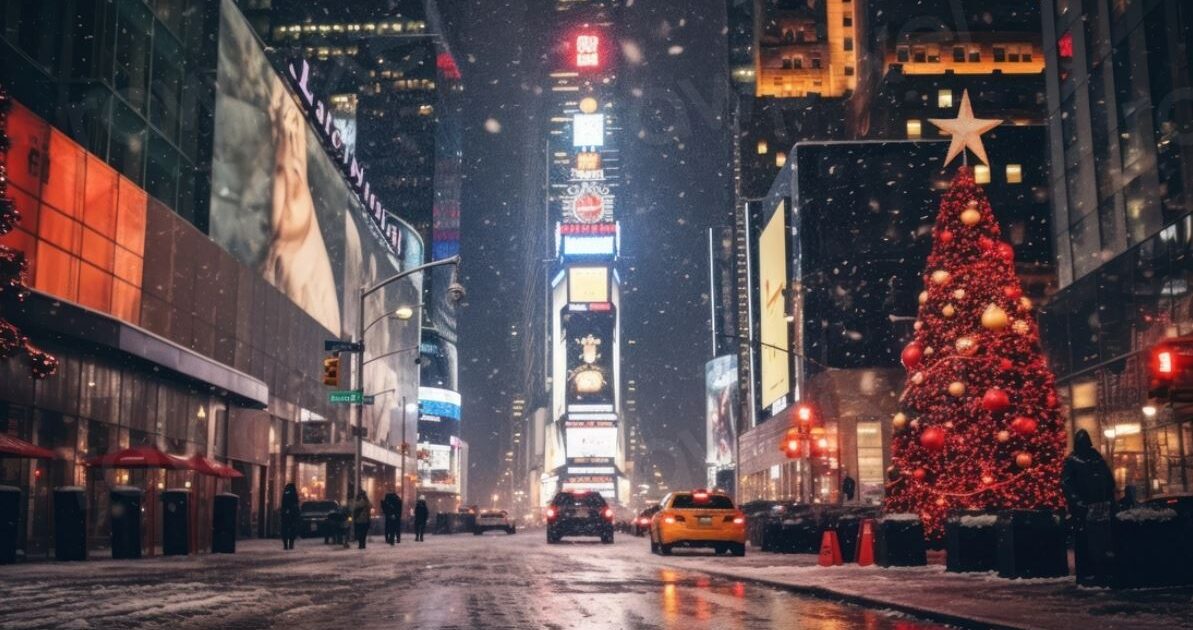 Natal na Times Square com painel de led ao fundo