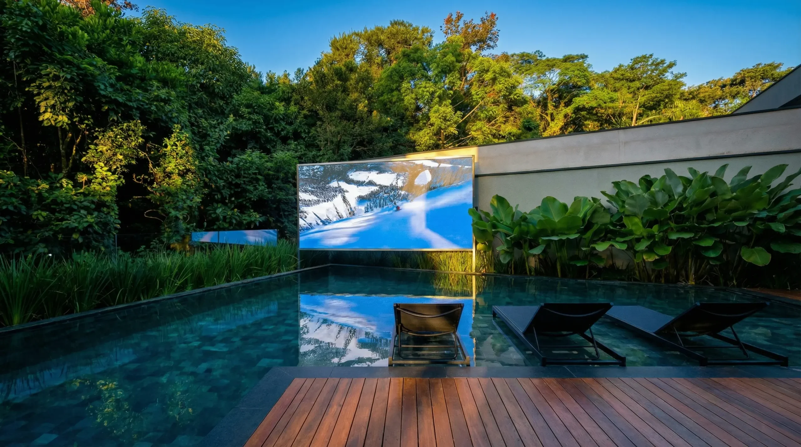 Painel de LED residencial na área da piscina