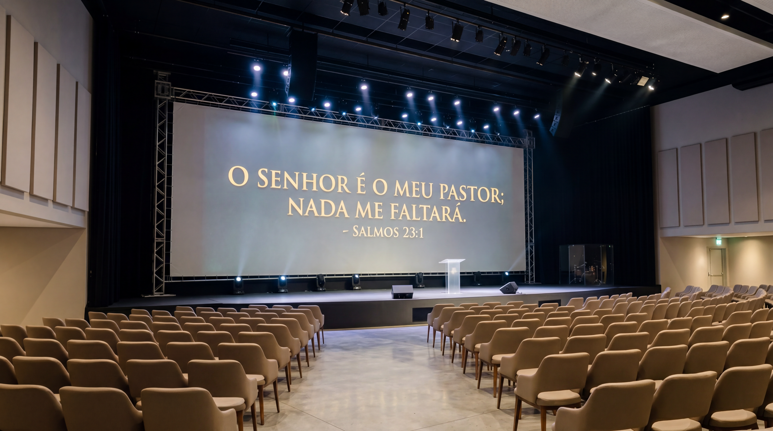 Templo com projetor: imagem apagada e lavada