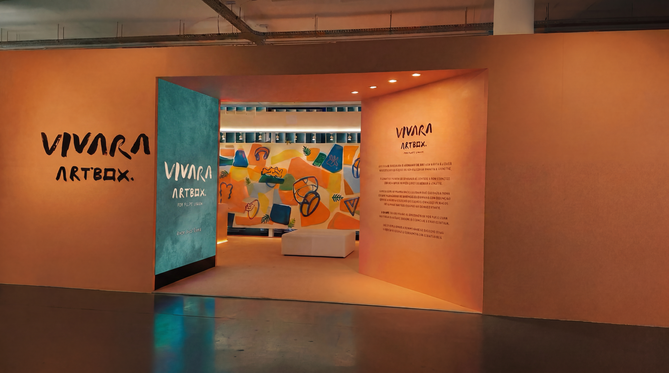 Corredor do Vivara Art Box com superfícies de LED
